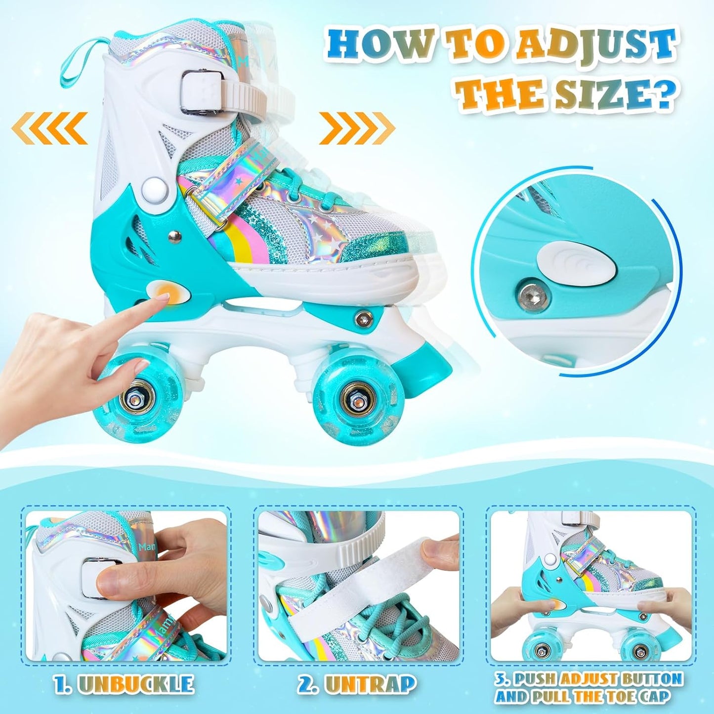 Patines de ruedas para niñas pequeñas, ajustables. Nattork.