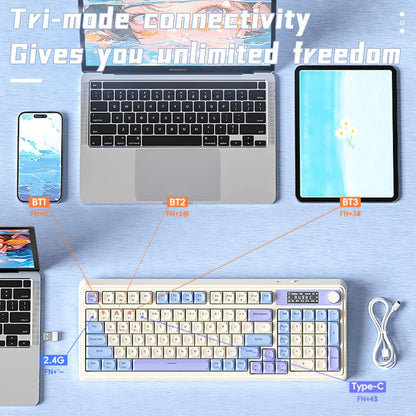 Teclado para juegos AULA S99 Pro, visualización y perilla multimedia.
