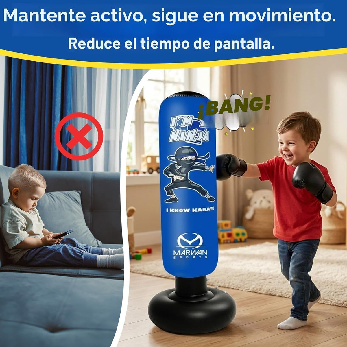 Saco de boxeo inflable azul Ninja de 63 pulgadas para niños — vista 4