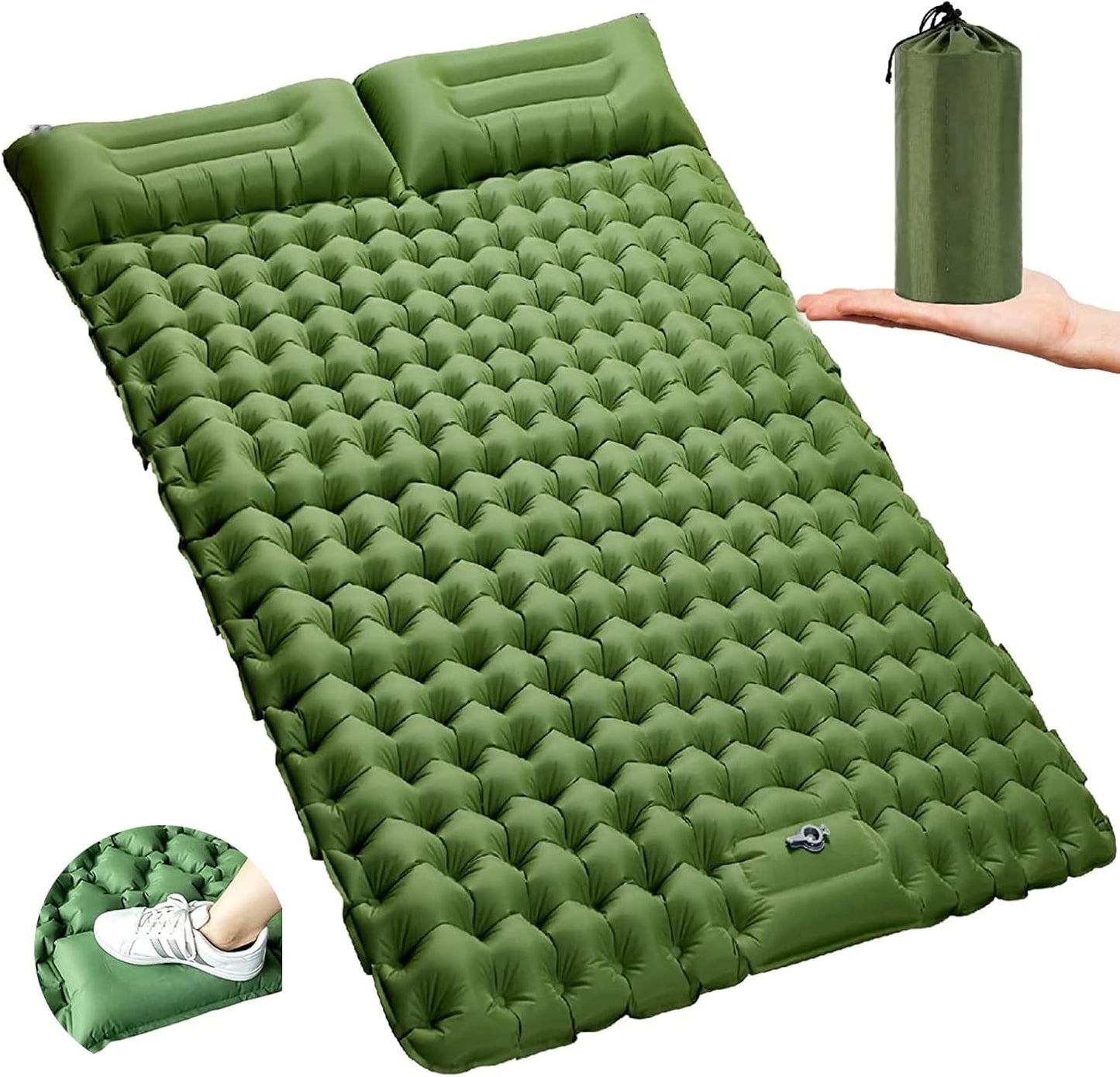 Colchoneta para acampar con bomba de pie, con Almohadas.