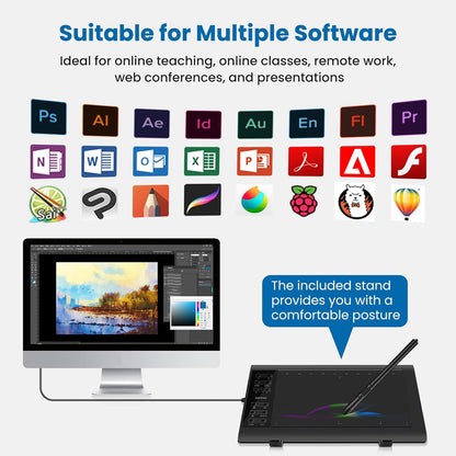 Tableta de dibujo grafico de 10 x 6", compatible con PC/Mac/Android iOS.