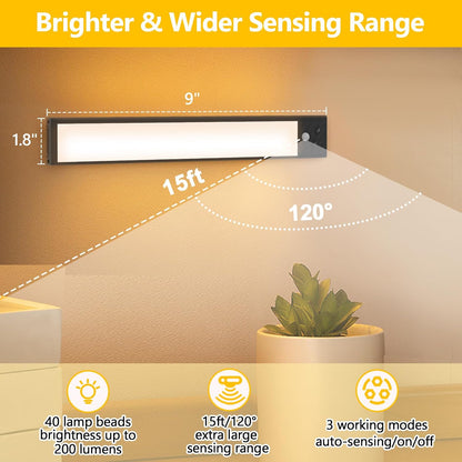 Luces con sensor de movimiento, 3 temp. recargables, regulables.