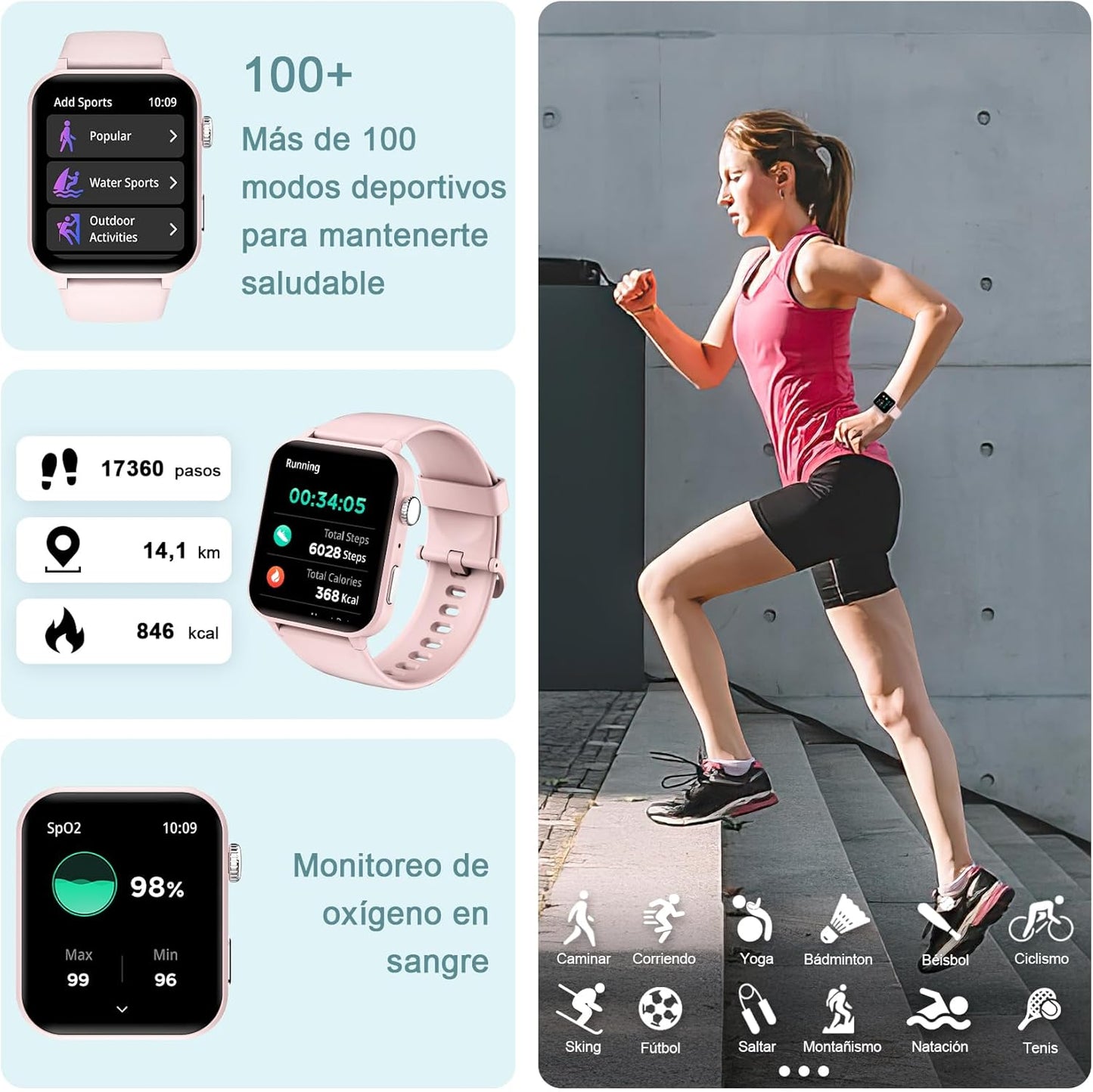 Reloj inteligente, pantalla HD 1.85", voz AI, + 100 modos deportivos.