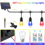 Cadena de luces solares RGB de 48FT, para exteriores, impermeable.