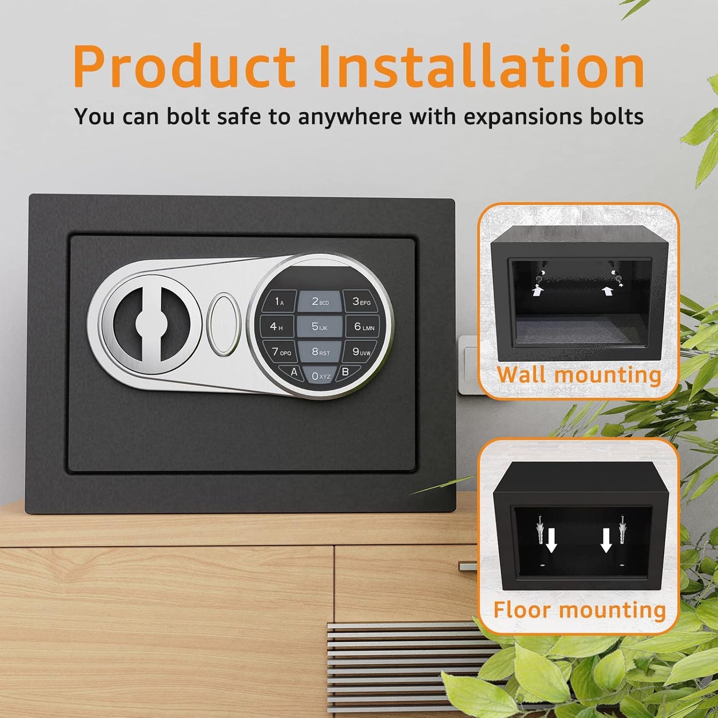 Goldenkey Caja fuerte digital pequeña para documentos con teclado electrónico y estante extraíble, caja fuerte personal para oficina en casa, hotel, modelo silencioso, montaje en pared y piso, 9.84