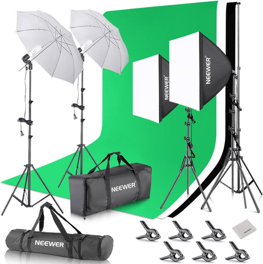 Luz Continua Fotografía Kit con Fondos, 8.5x10ft Soportes, 5700K 800W Equivalentes 24W