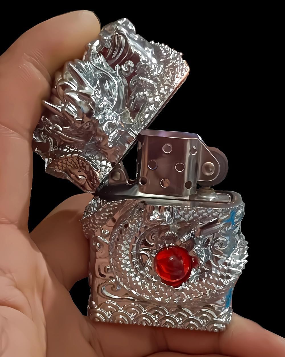 Encendedor de dragón, portátil y reutilizable, color plata.