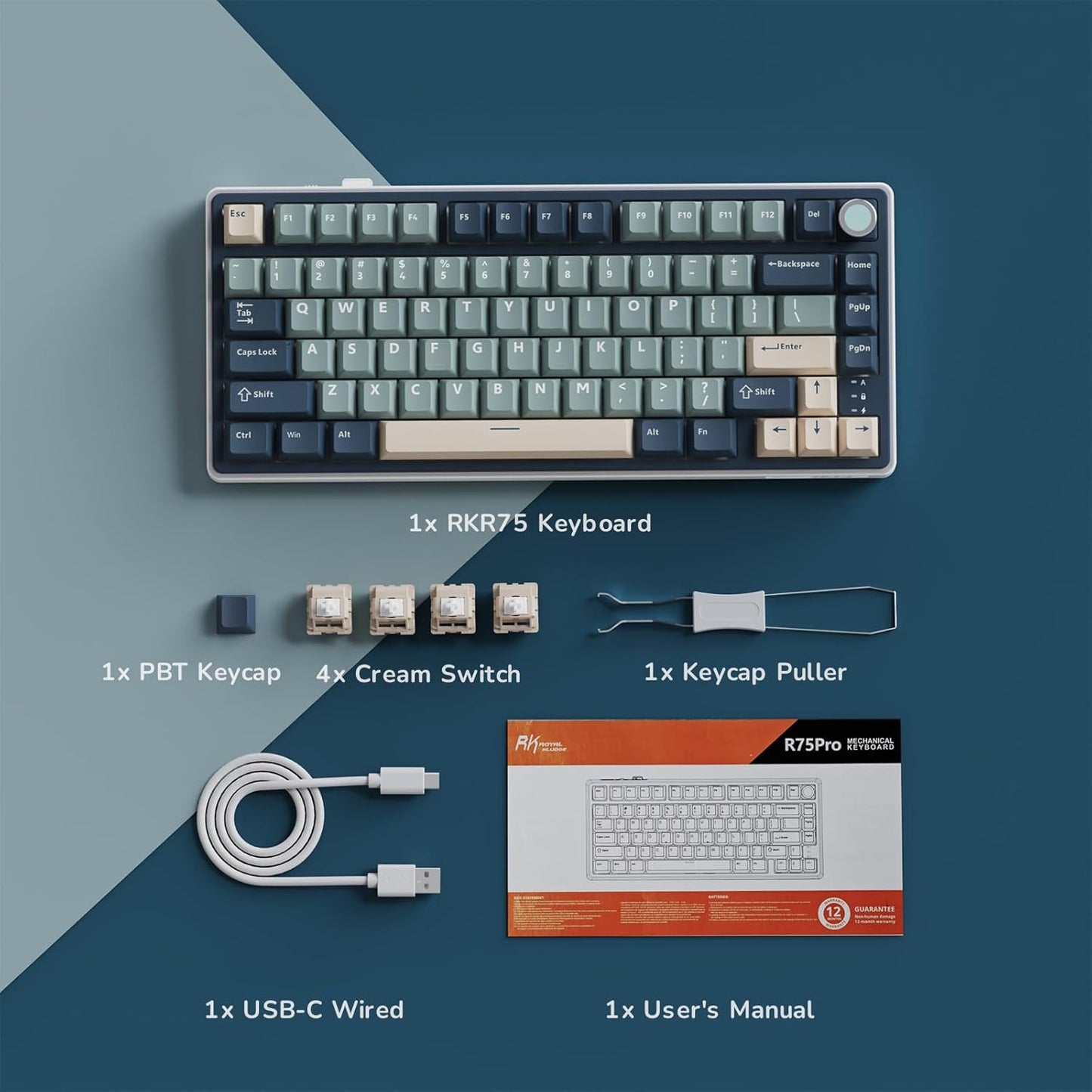 RK ROYAL KLUDGE R75 - Teclado mecánico inalámbrico.