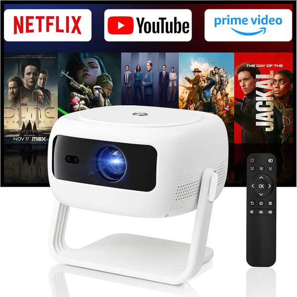 Proyector Native HD 1080P con soporte 4K, WiFi 6, Bluetooth.