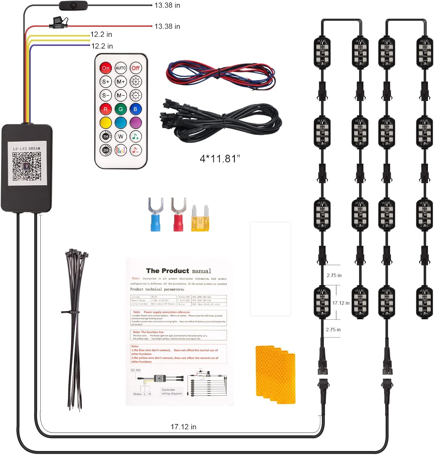 Kit de 16 luces LED, RGB para motocicleta, control de aplicación.