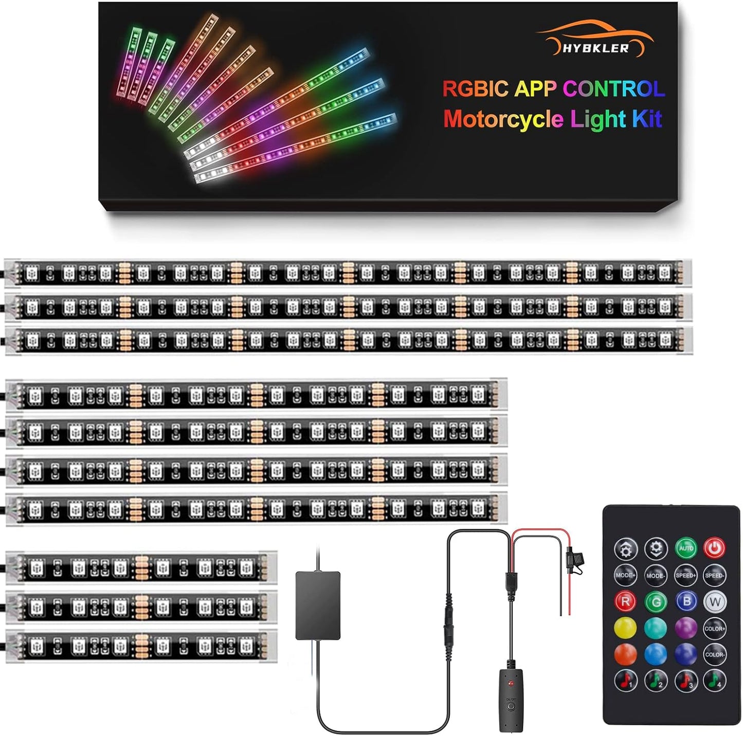 Juego de 10 tiras de luz LED, HYBKLER, con control remoto.(USADO).