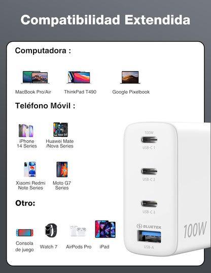 Tecknet GaN adaptador de corriente tk-pc009 blanco 100W