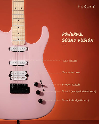 Guitarra Eléctrica Fesley, Cuello De Arce, Cuerpo Solido, 39".