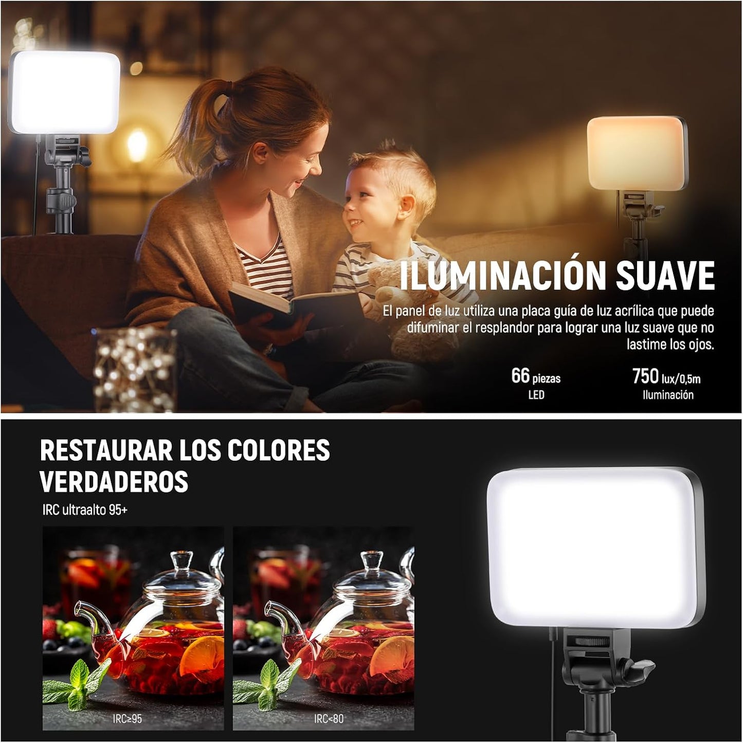 NEEWER- Kit Iluminación Panel Luz Vídeo LED , Paquete de 2