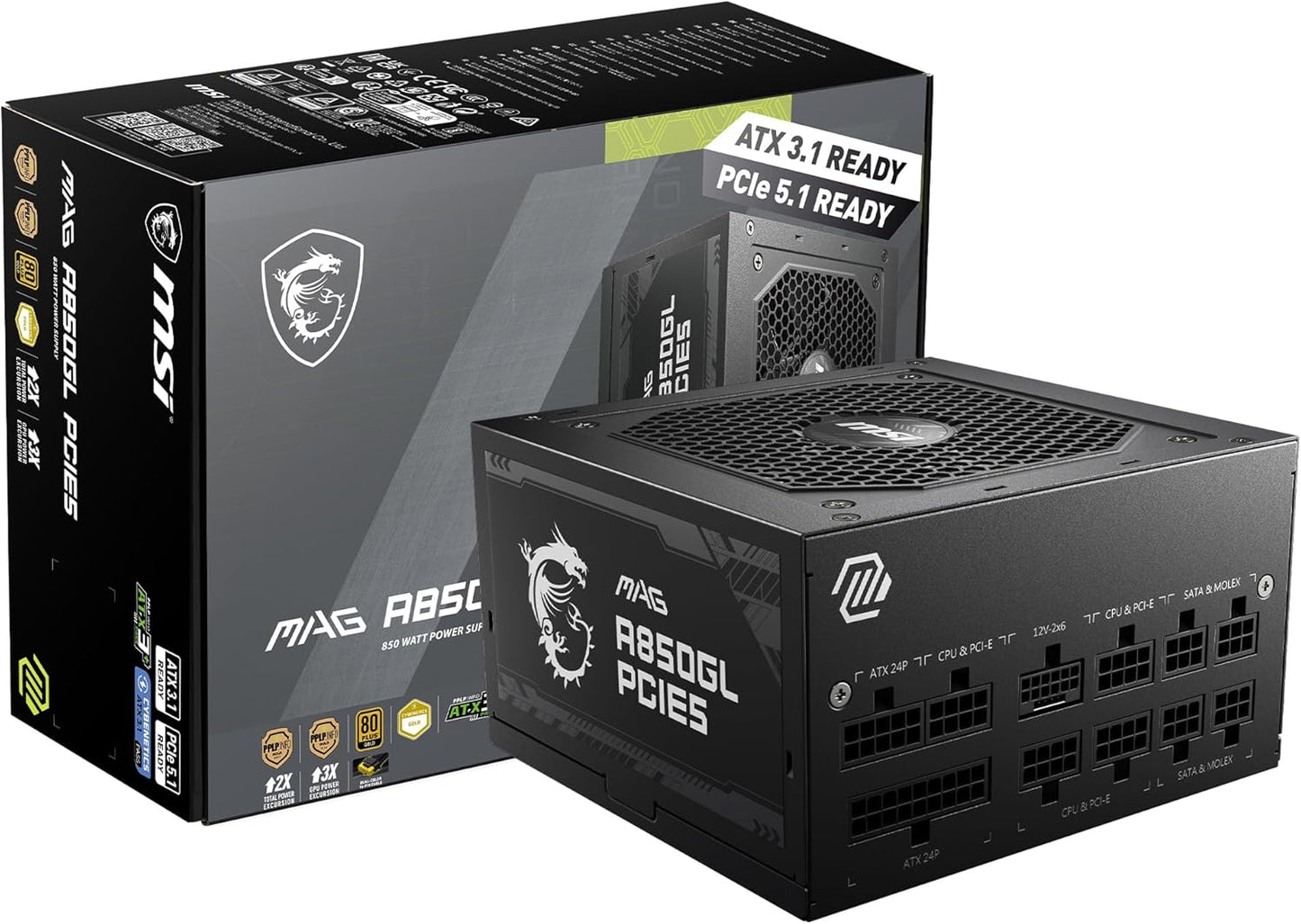 MSI Fuente de alimentación para Juegos mag A850GL PCIE 5 y ATX 3.0