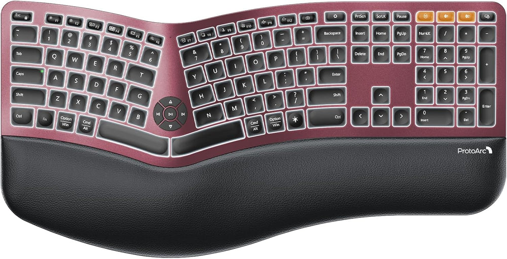 ProtoArc, Teclado ergonómico Bluetooth retroiluminado, recargable.