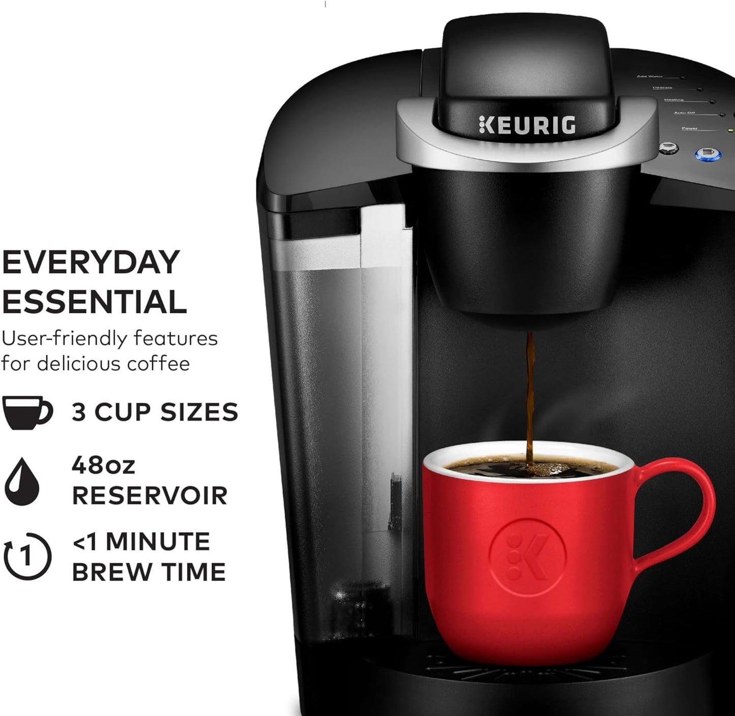Cafetera Keurig K-Classic de una sola porción K-Cup Pod, con 3 tamaños , 48 oz