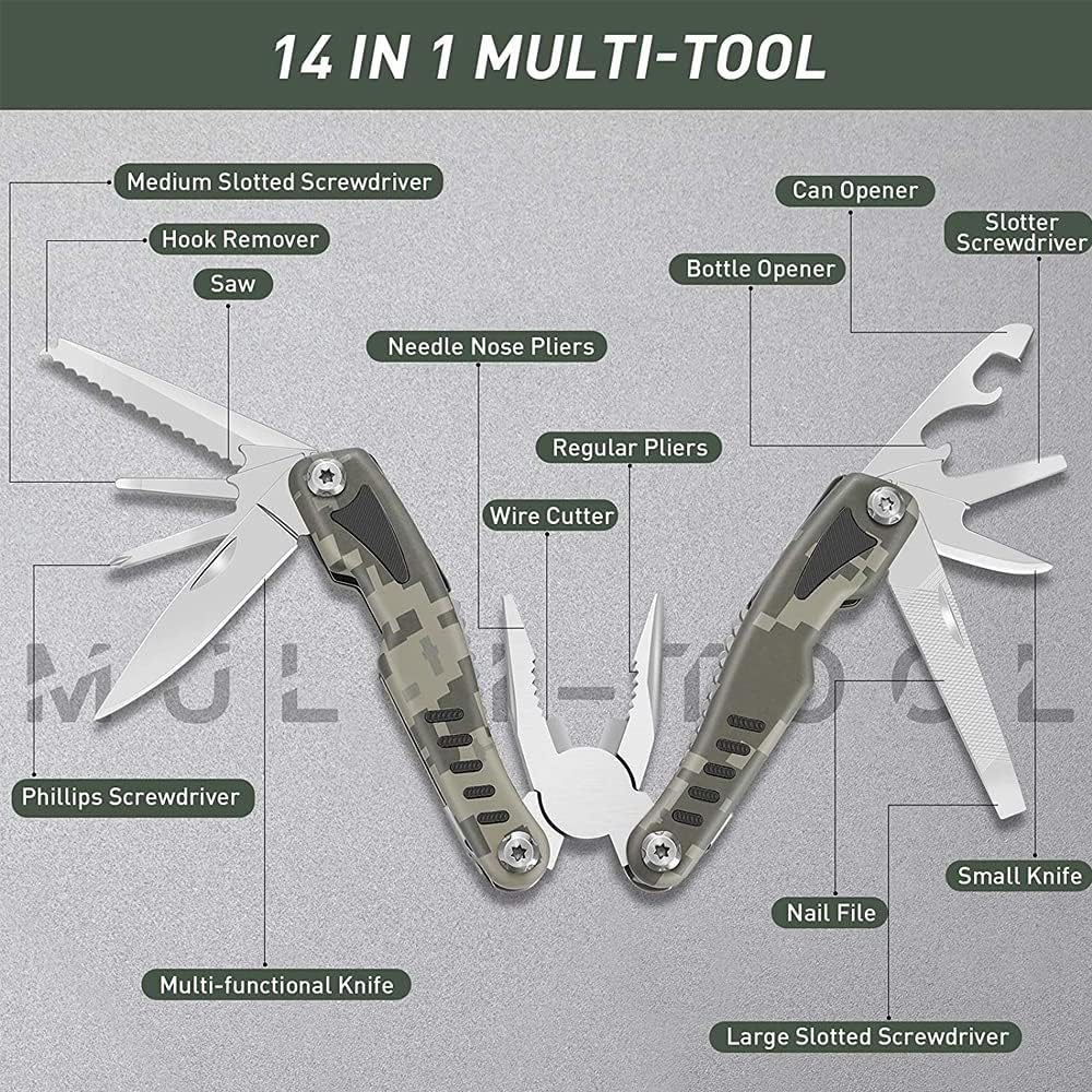 Herramienta Multifuncional Plegable EDC 14, Con estuche.