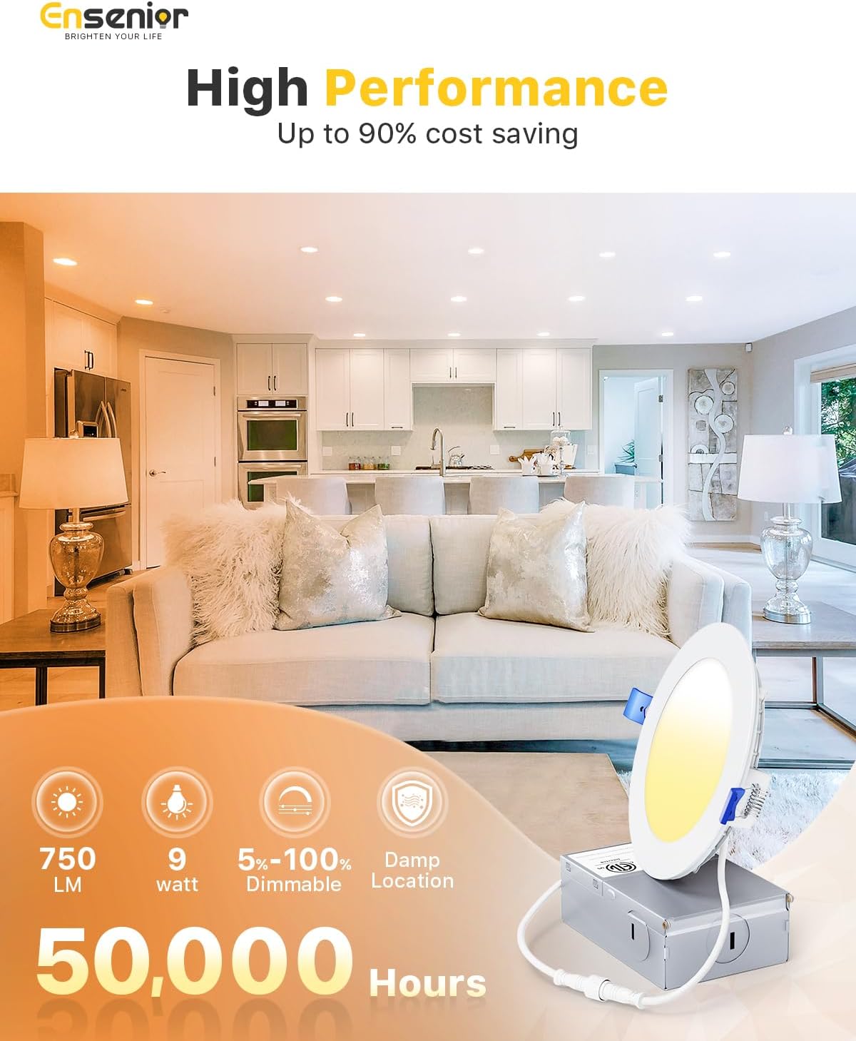 Luces LED empotrables de techo 4" 5CCT 12 PACK, ultra finas. Ensenior.