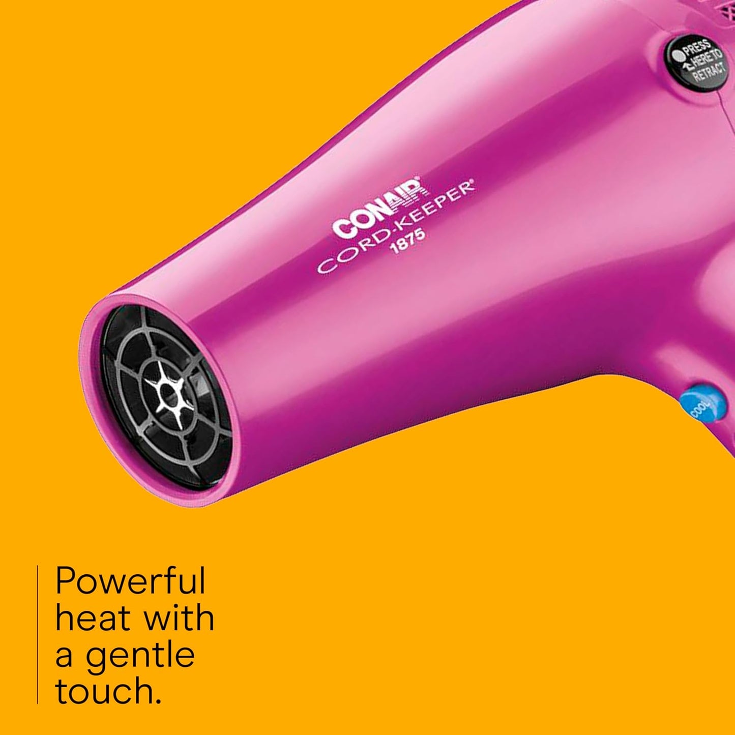 Secador de pelo Conair, 1875 vatios, con cable retráctil y difusor.