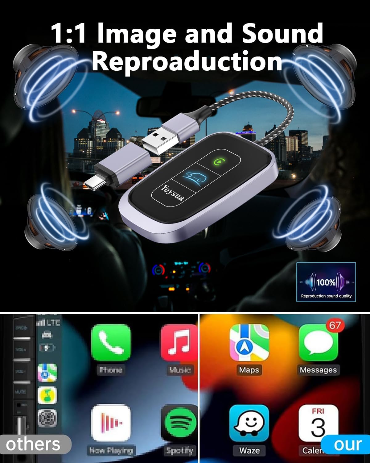 Adaptador inalámbrico CarPlay Bluetooth Yeysua (USADO)