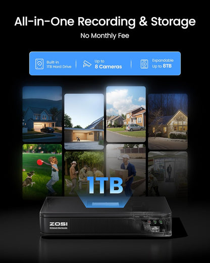 Sistema Cámaras ZOSI 1080P DVR 8 Canales 1TB 6 camaras