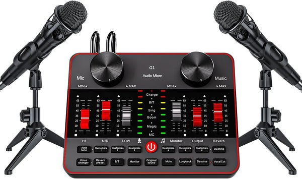 Mezclador de audio con tarjeta de sonido, con Micrófonos de podcast, G1.