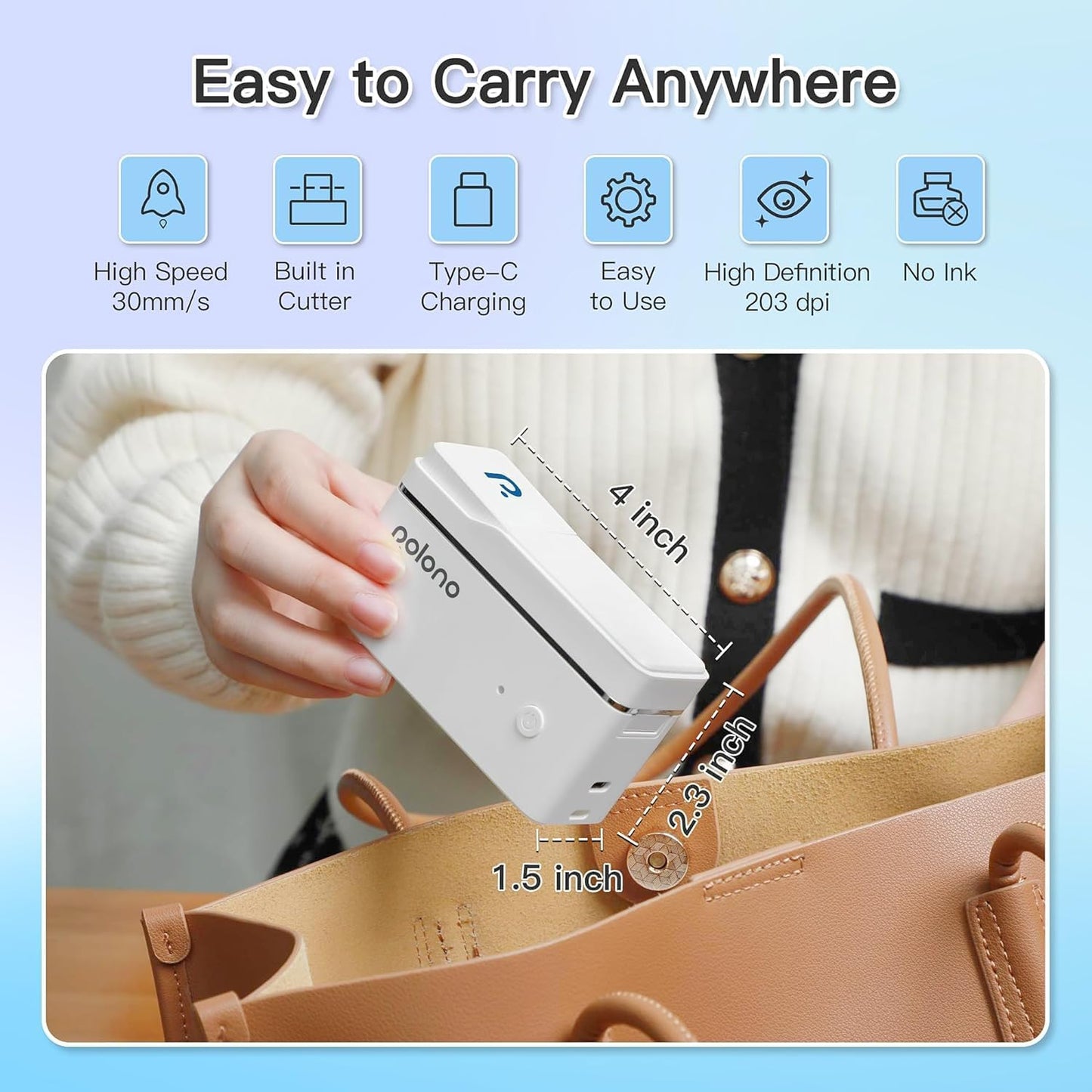 POLONO P31S Máquina para etiquetar con Cinta, Impresora térmica portátil.