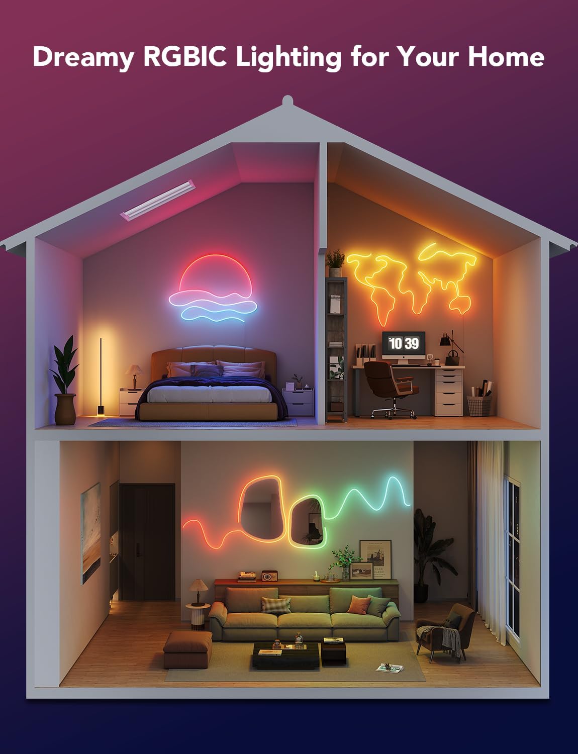 Luces de neón, LED Smart, Govee, Rope light 2, cable blanco.