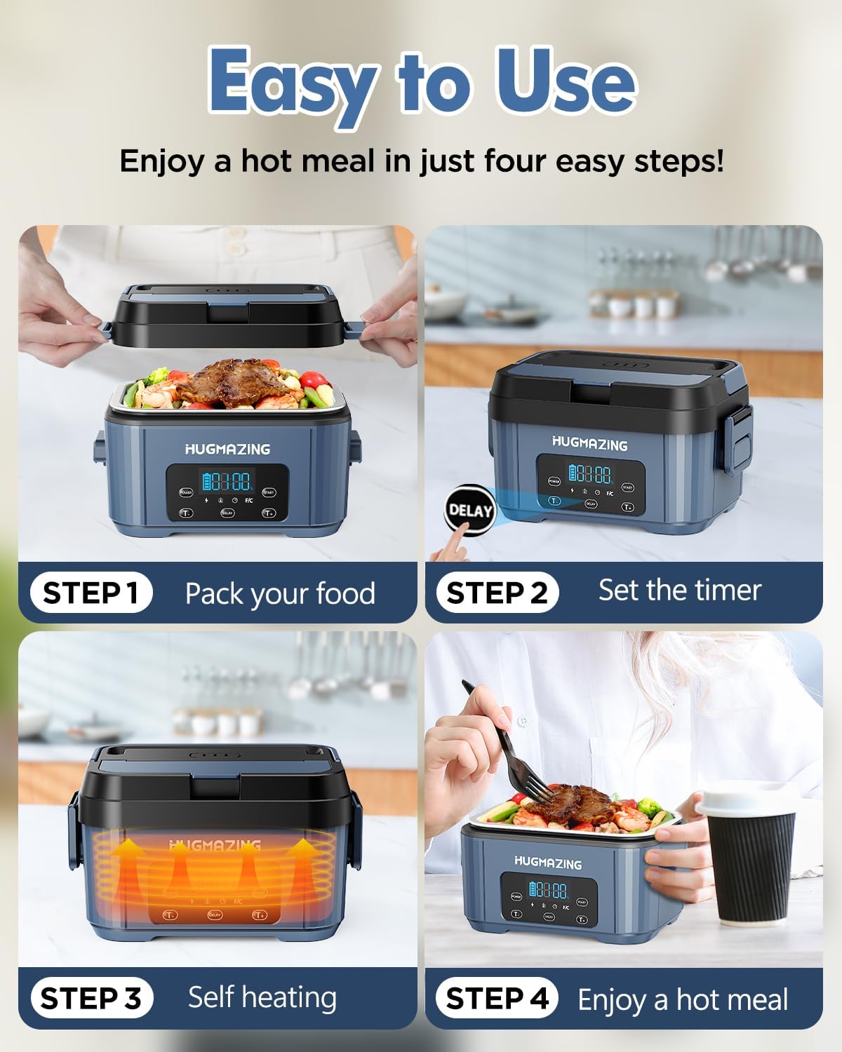 Caja de almuerzo eléctrica inalámbrica - Azul.