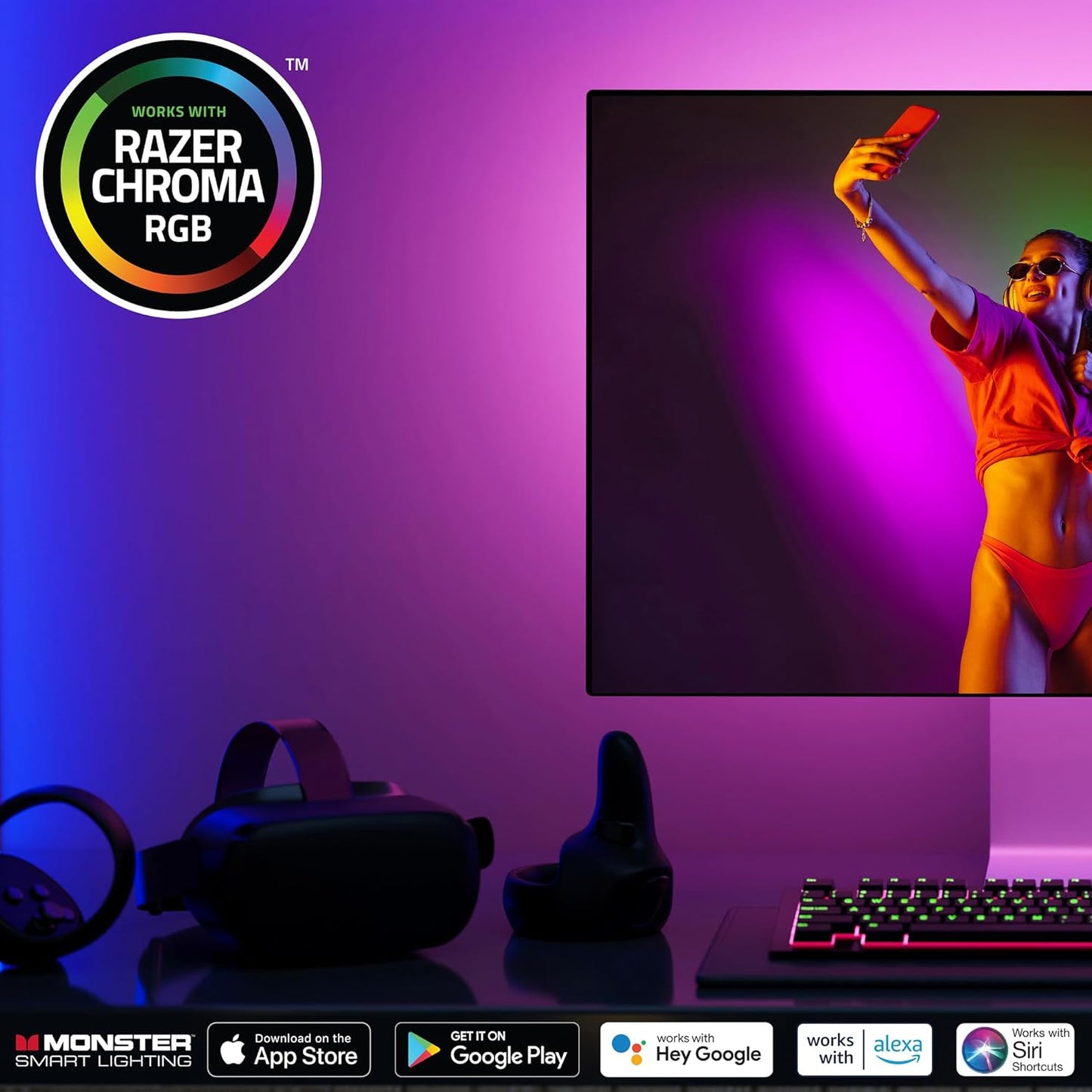 Tira de luces LED RGBIC, de 100 pies, Monster Smart, LED540.