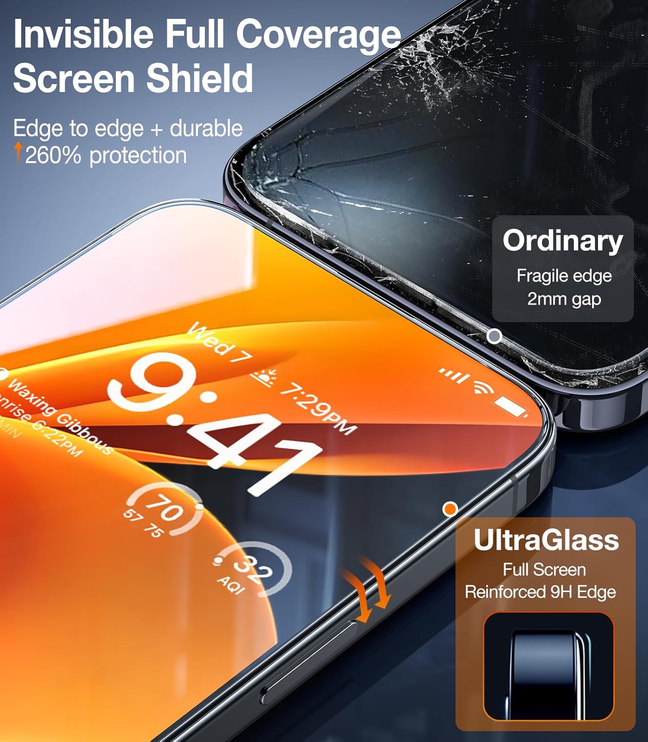 Protector de pantalla para iPhone 15 Pro, UltraGlass superior 9H.