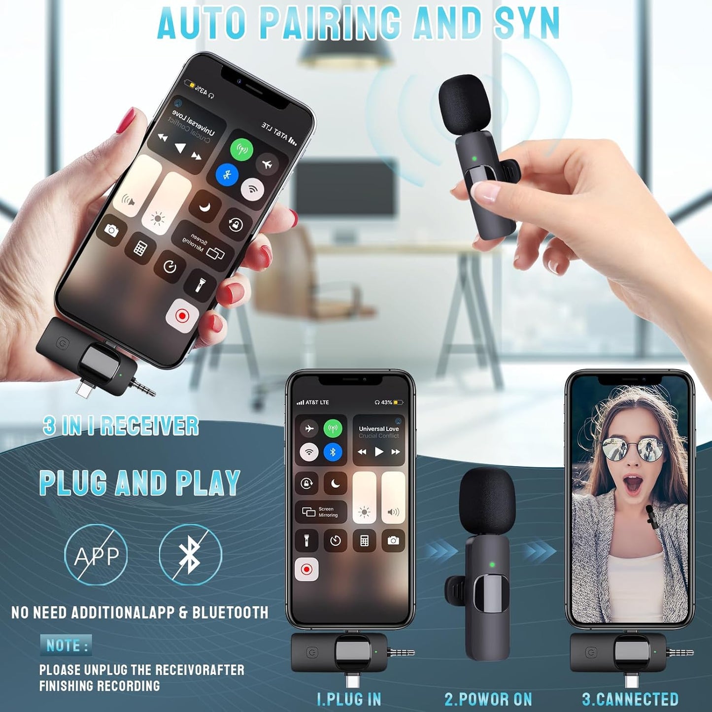 Micrófono inalámbrico iPhone, Android y cámara
