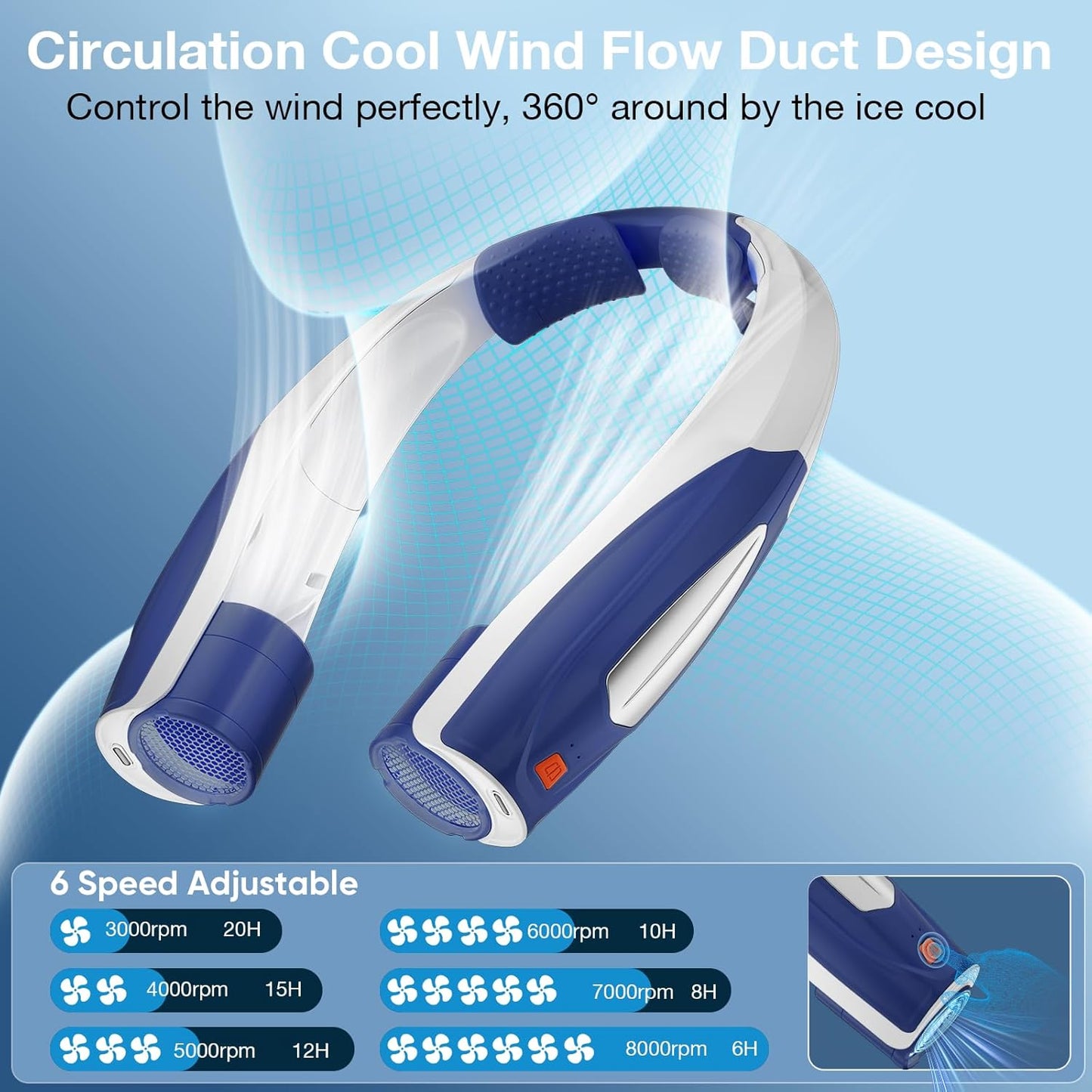 Ventilador de cuello AI, portátil y ajustable, ultra silencioso, ligero.