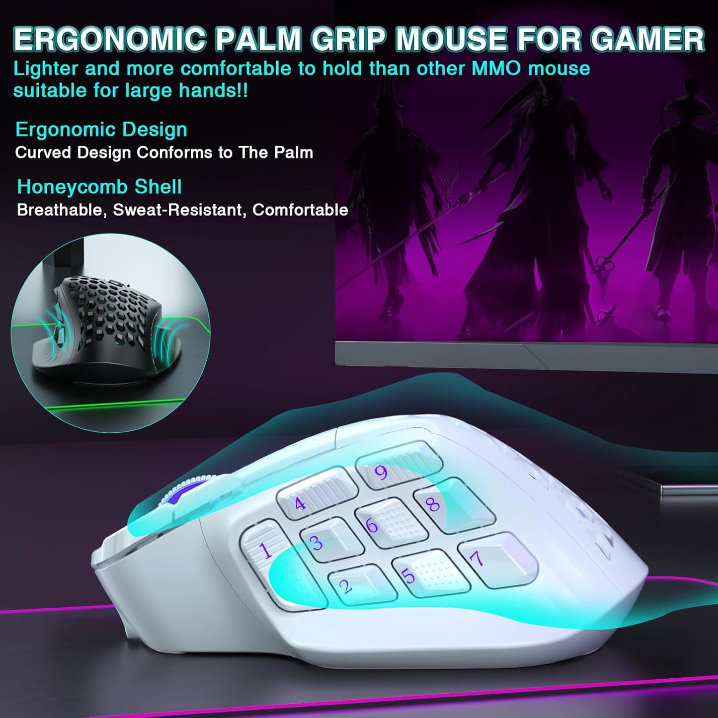 SM809 Pro Mouse inalámbrico MMO para juegos con 9 botones laterales, SOLAKAKA