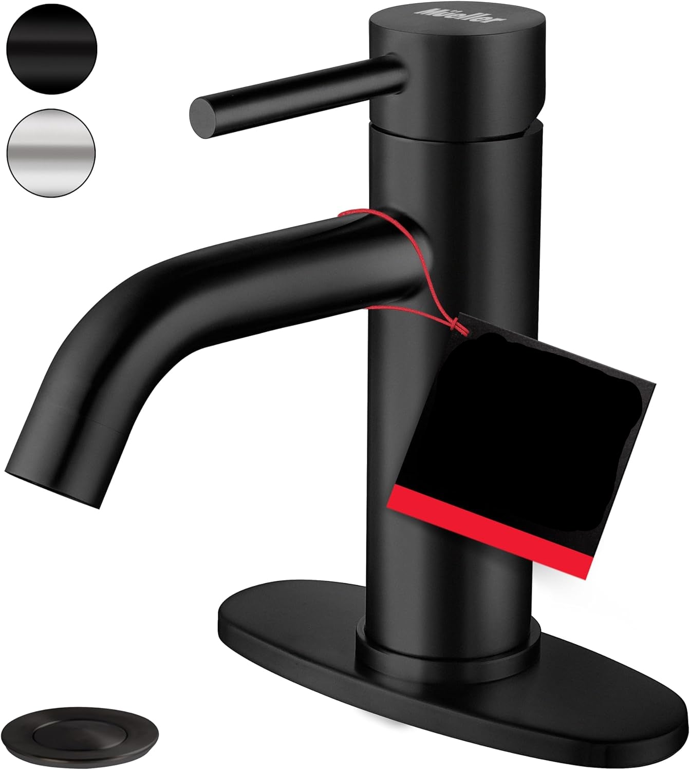 Grifo para lavabo de baño Mueller Premium, Monomando, negro mate.