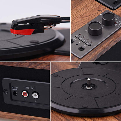 Reproductor de vinilos Voksun con Bluetooth, AM/FM, 3 velocidades.