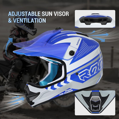 Casco de motocross para niños Roozo FF601-2 Talla M, Azul (USADO)