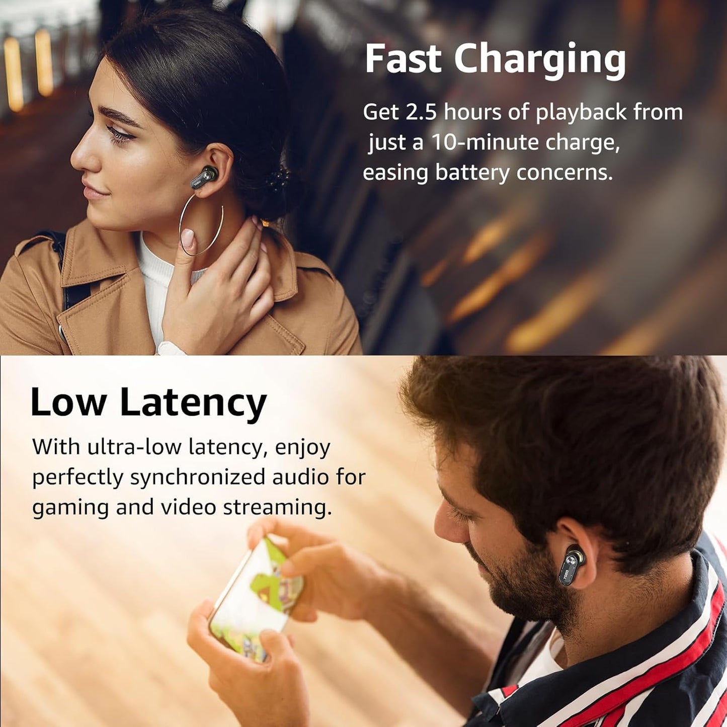 TOZO Auriculares inalámbricos híbridos con cancelación Activa de Ruido.(USADOS)