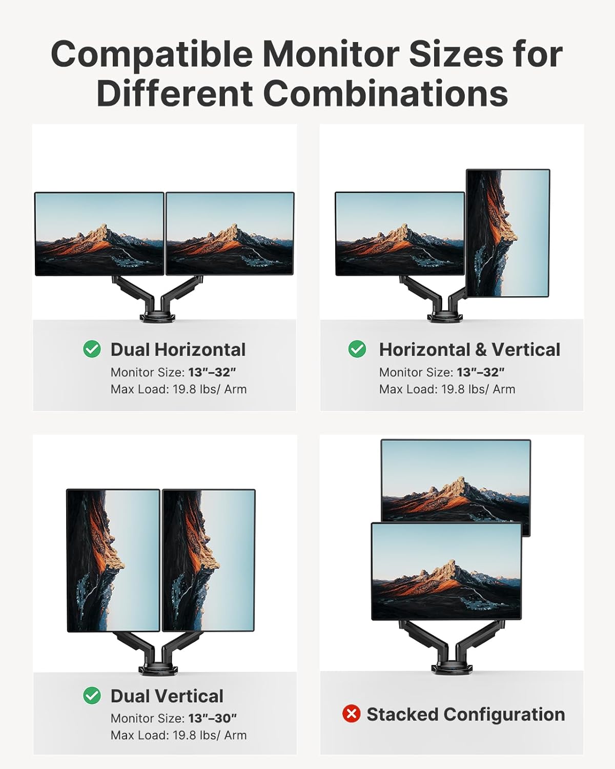 Soporte Doble Monitor, HUANUO HNDS6G 13 A 23 pulgadas, abrazadera tipo C