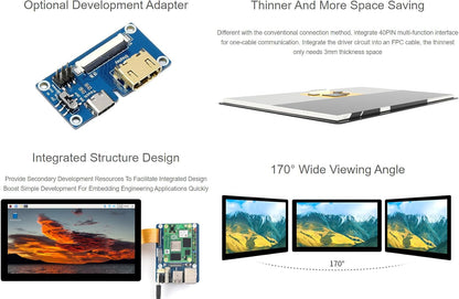 Pantalla integrada OLED Waveshare de 7", 1024 × 600 con función táctil.