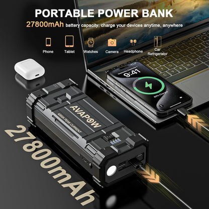 Arrancador de coche Avapow, portátil de 12 V con cables, 4000A.