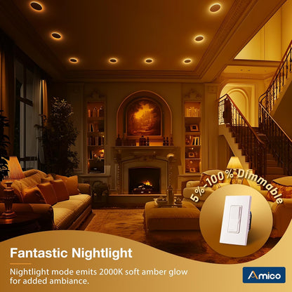 Luces LED Empotrables Amico 6in 5CCT Luz Nocturna 24 paq