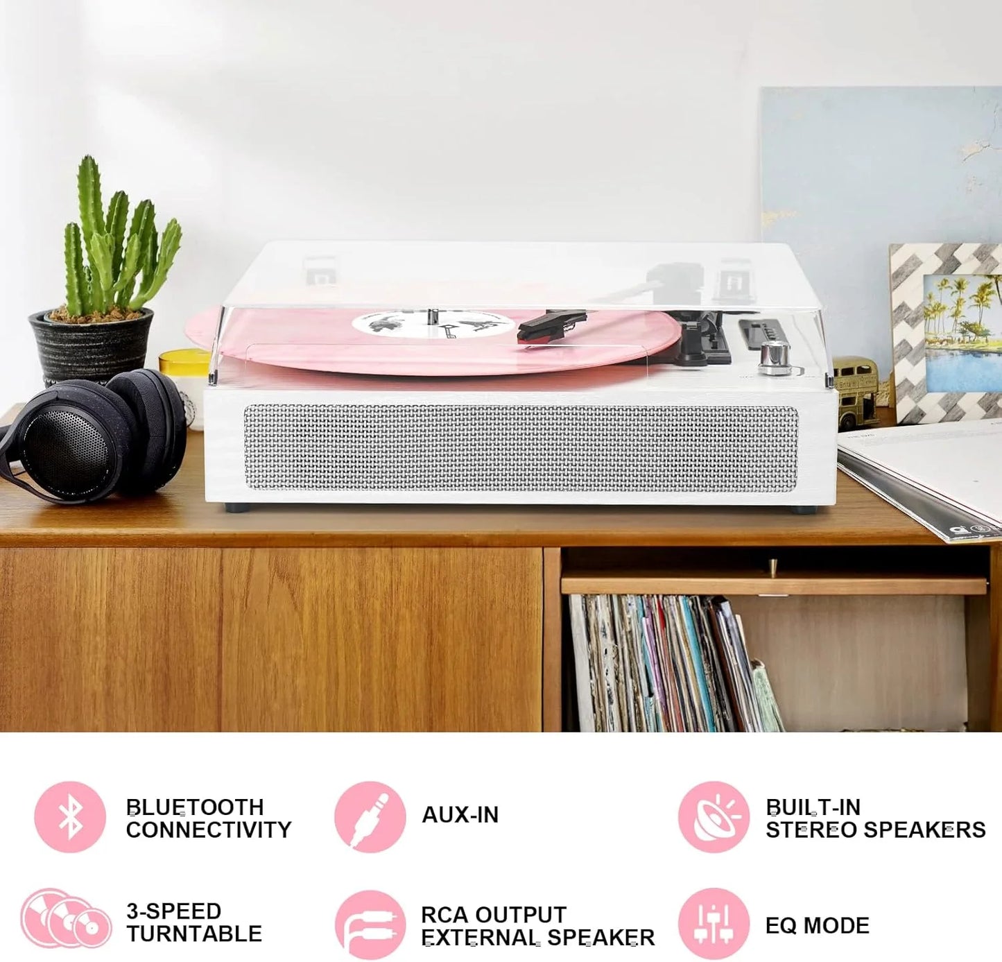 Tocadiscos Vintage, Tanlanin TE-2019, Bluetooth, sonido estereo.