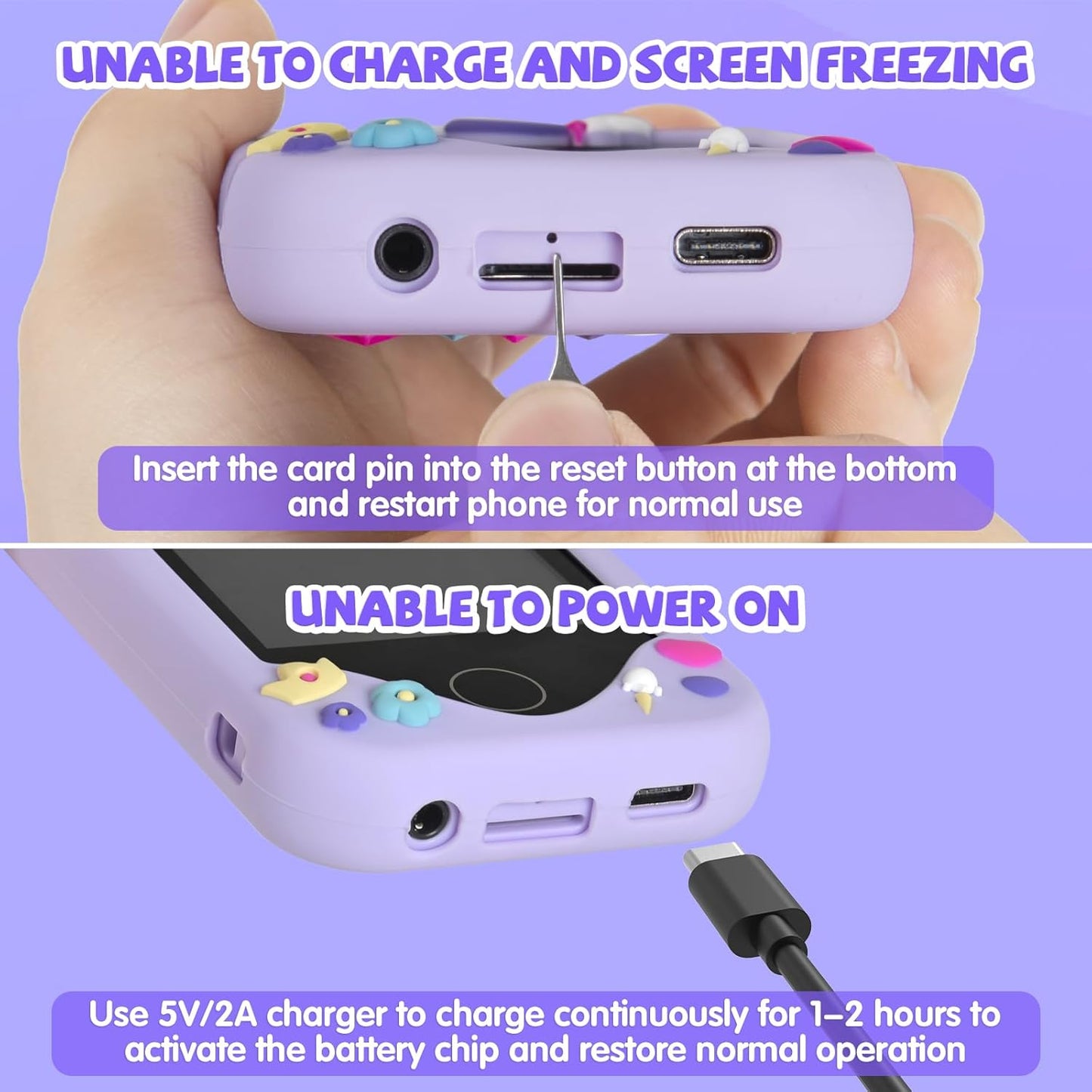 Teléfono inteligente para niñas con cámara dual de Unicornio (Morado)