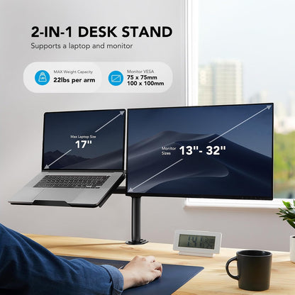 Soporte de monitor ajustable de escritorio para pantalla de 32" y laptop de 17 " HUANUO