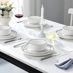 Vajilla Porcelana 12 Piezas Set 4 Blanco Borde Negro MALACASA