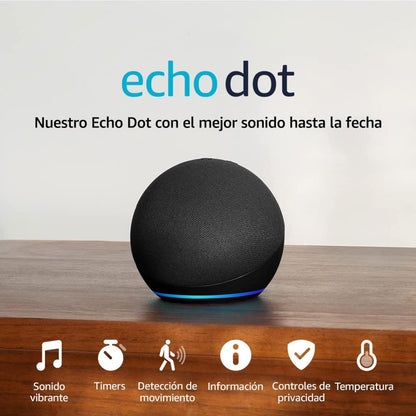 Amazon Echo Dot, bocina Alexa con sonido vibrante, ideal para hogar.