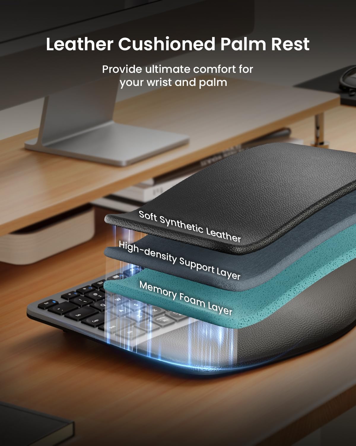 ProtoArc Teclado ergonómico dividido EK01 Plus, completo reposamuñecas.