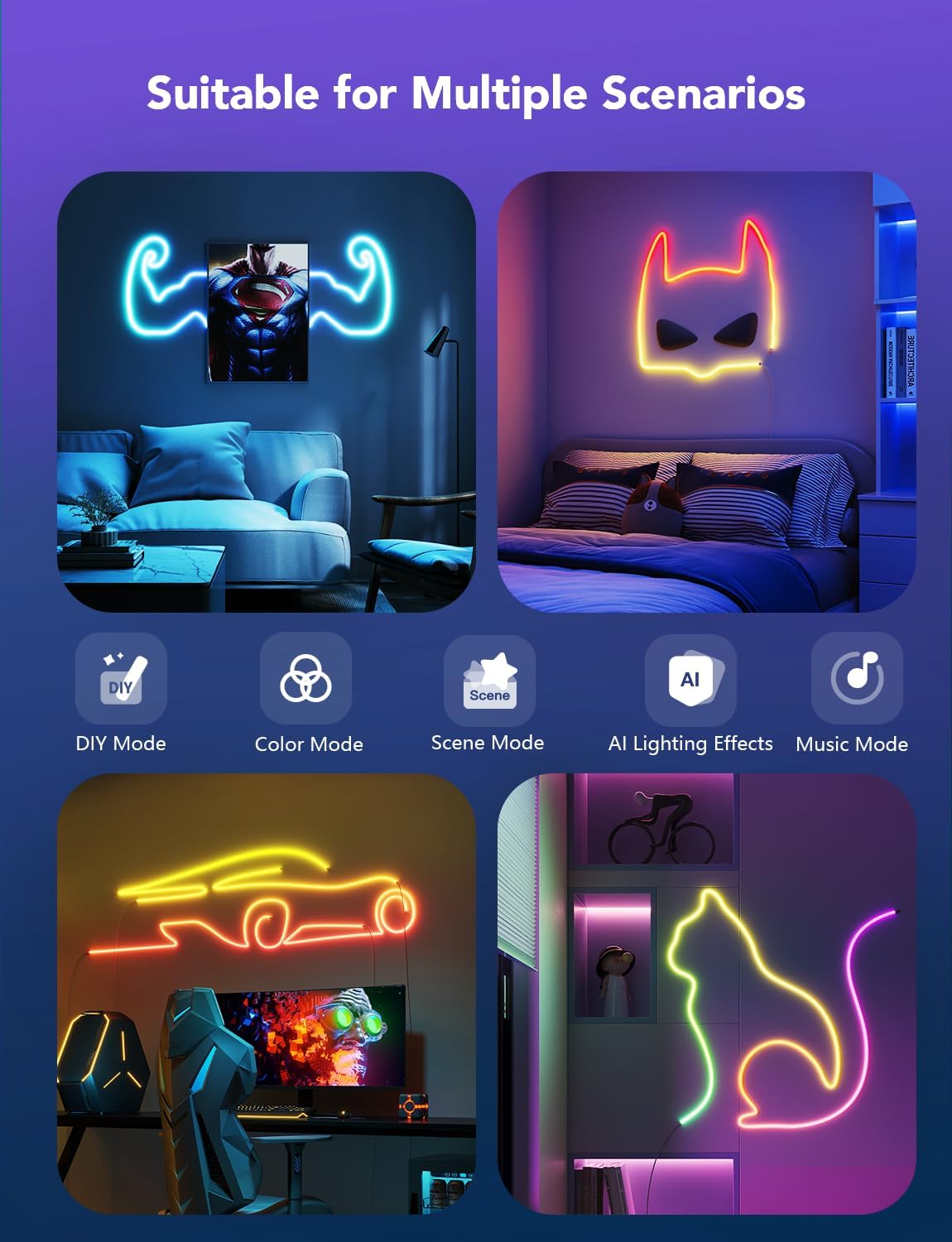Luces de neón, LED Smart, Govee, Rope light 2, cable blanco.
